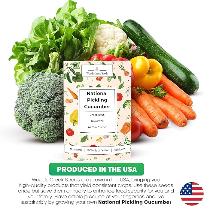 Woods Creek Seeds: National Pickling Cucumber Seeds for Planting - Over 90 Heirloom Cucumber Seed Pack - Non-GMO Pickling Cucumbers for Planting Indoors or Outdoors