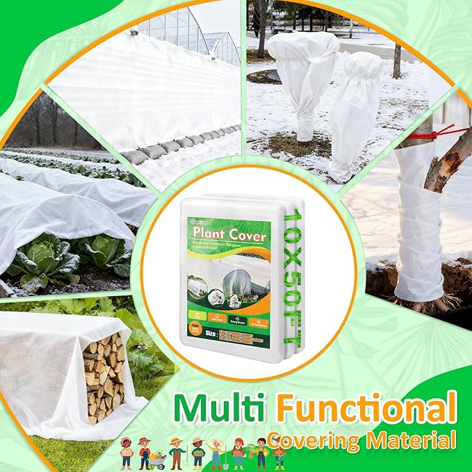 White Plant Covers Freeze Protection, 10 x 50 ft - 2 oz/yd² Frost Cloths for Outdoor Plants, Tree Covers Freeze Protection, Winter Garden Blanket, Sun Cover for Plants for Greenhouse, Vegetables