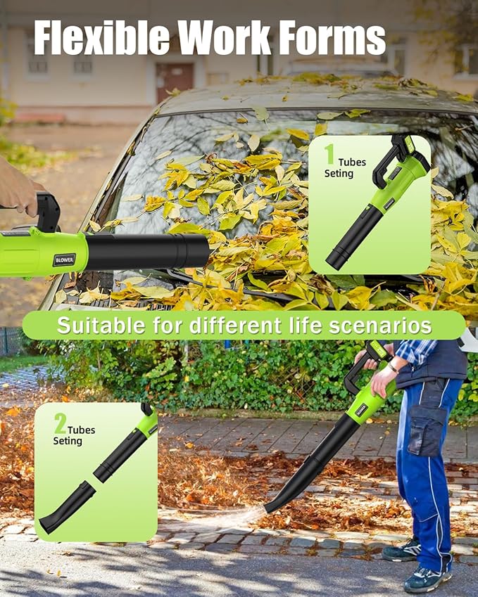 Cordless Leaf Blower - 2x5.2Ah Battery, 530CFM 170MPH, Powerful Battery Powered Leaf Blower Cordless with Battery and Charger, 7-Speed Control, 2 Extended Tubes for Yard, Lawn & Garden