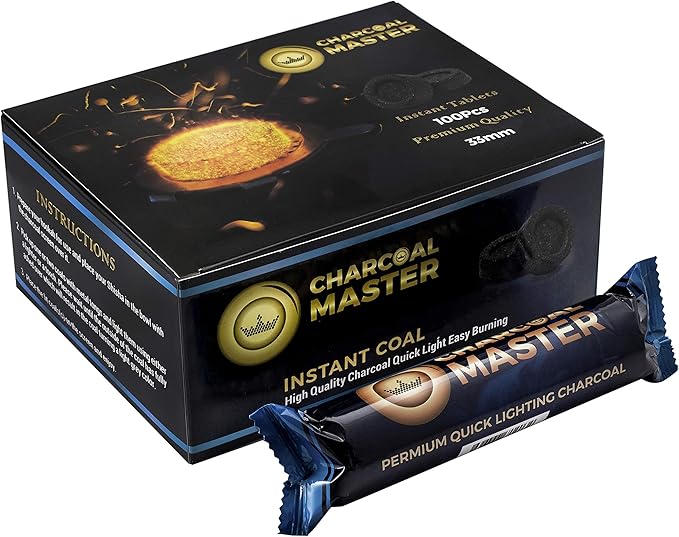 New Quick Light Charcoal Briquettes by Charcoal Master Instant Coal Disks Incense Coal Tablets Set of 100 per Box (33mm)