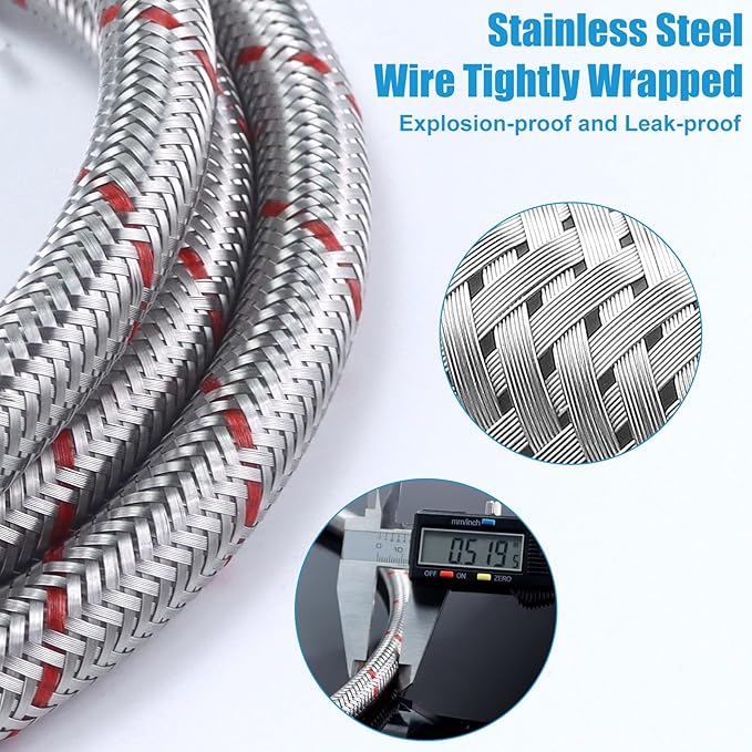 6FT Premium Stainless Steel Washer Hoses with 90 Degree Elbow No-lead Burst-Proof 3/4" NPT Connection Hot & Cold Water Inlet Supply Lines for Washer - 2 Pack by Fetechmate