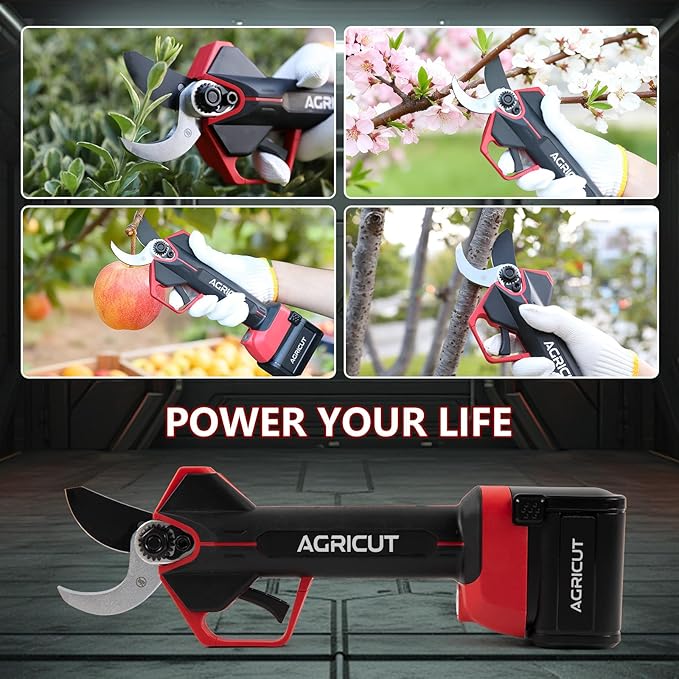 AGRICUT Electric Pruning Shears, 1.2 Inch Max Cutting Capacity Hand Pruners, 14.4V Cordless Branch Cutter with 2 * 2.5Ah Batteries, Pruning Shears for Gardening