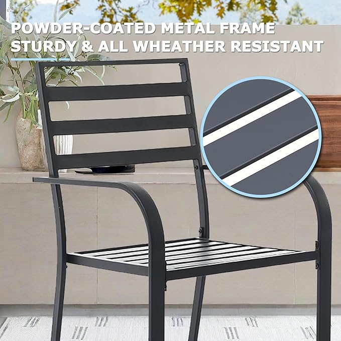 5 Piece Outdoor Dining Set, Patio Dining Set for 4, 42" Black Round Table with 4 Armrest Black Metal Outdoor Dining Chairs for Garden, Lawn, or Porch