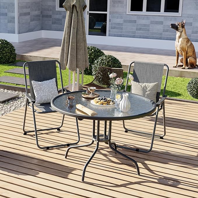 UDPATIO Patio Folding Chairs Set of 2, Lightweight Portable Patio Chair with Sturdy Steel Frame and Weather-Resistant Textilene Fabric, Black