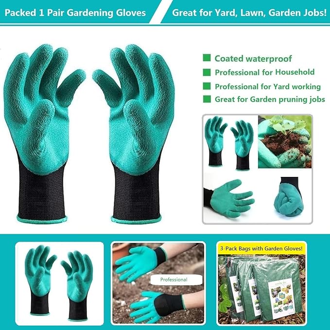 Standard 3-Pack 46 Gallon Yard Garden Bags (D26, H19 inch) W/Garden Gloves for Leaf Bags,Yard Waste Bags,Camping Waste Bin,Recycling Bag,Laundry Bag,Lawn Debris,Grass Clippings,Weeds Barrel 4 Handles