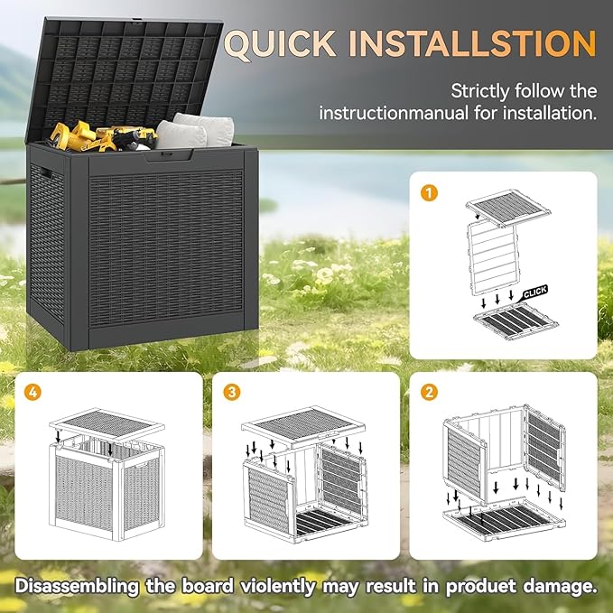 32 * 2 Gallon Outdoor storage deck Box Waterproof ,garden tool,backyard cushion,poolside storage,Small delivery boxes for outside,Two Boxes/set (Rattan Black