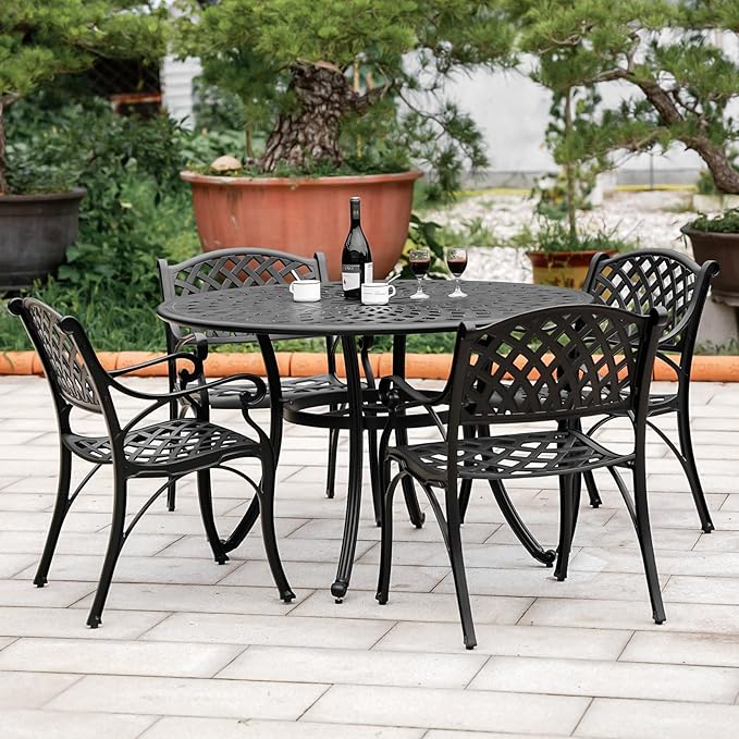 4 Pieces Outdoor Patio Dining Chairs with Armrest,Cast Aluminum Patio Bistro Chairs Adjustable Feet for Patio,Backyard Poolside(4,Balck)