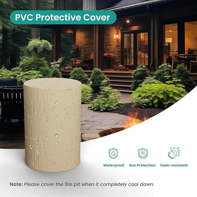 SUNBURY Outdoor Gas Fire Column, 40,000 BTU Propane Fire Pit for Patio Party & Gathering, Compact Flame Heater with Lava Rocks, Waterproof Cover for Yard & Deck Ambiance (Grey)
