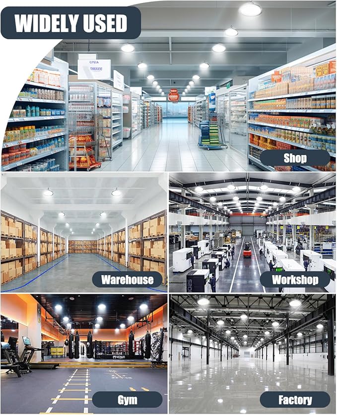 High Bay LED Shop Lights for Garage Workshop,100W 150W 200W Adjustable 130LM/W Super Bright 0-10V Dimmable UFO lights with US Plug,6500K AC100V-277V IP65 Waterproof Commercial Bay Lamp for Barn 10Pack