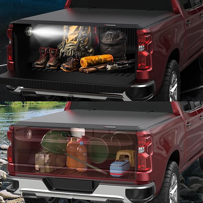 Soft Quad Fold Truck Bed Tonneau Cover Compatible for 2007-2013 Chevy Silverado/GMC Sierra 1500 Fleetside 4-Fold 5.8FT 69.3Inch