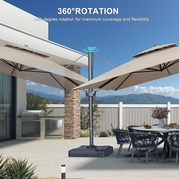 PURPLE LEAF 12 FT Cantilever Umbrella Outdoor Patio Umbrella, Large Offset Square Umbrella, Windproof Heavy Duty Hanging Outside for Patio, Sand Dune