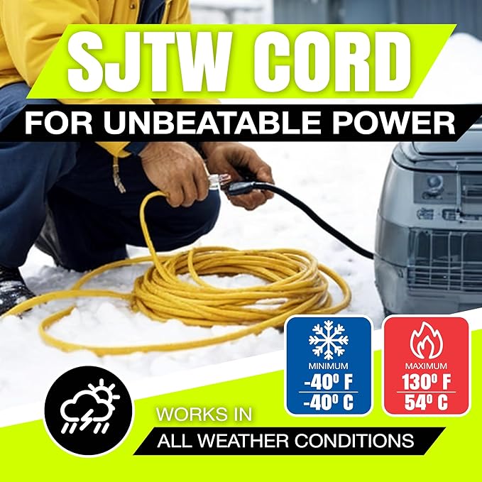 200ft Outdoor/Indoor Extension Cord 16/3 Gauge Heavy Duty 3 Prong SJTW, Waterproof, Flexible Cold-Resistant Long Power Cord,6A 125V 750W, Yellow by LifeSupplyUSA