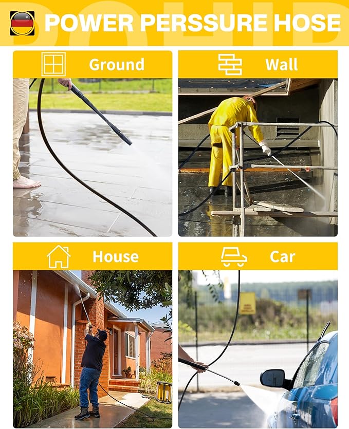 POHIR Pressure Washer Hose 25FT 4000PSI, 1/4 Inch M22 Kink Resistant Power Washing Replacement Hose, Lightweight Pressure Washer Extension Hose