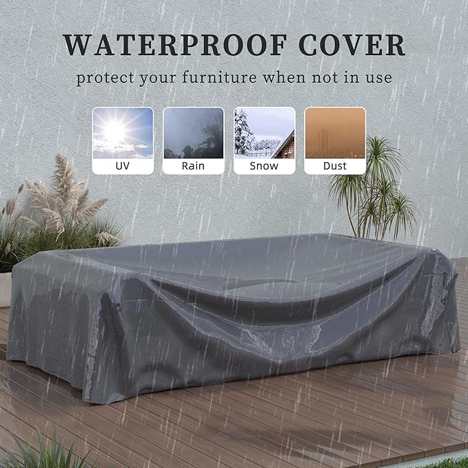UDPATIO Patio Furniture Set with Fire Pit Table and Swivel Rocking Chairs, 5 Pieces Outdoor Wicker Furniture Set with Waterproof Cover, 4'' Thickened Cushion, Khaki