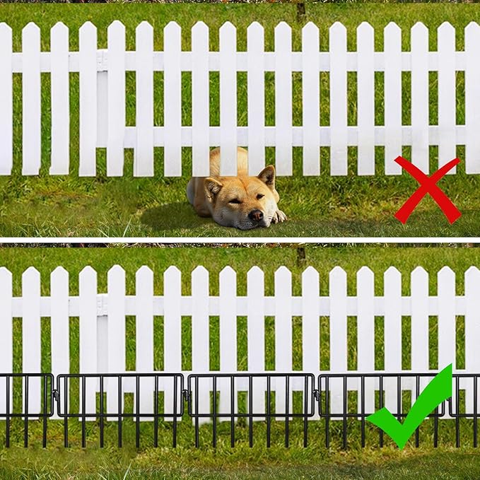 Adavin Black Small Animal Barrier Fence,28 Pack 12 in(L)X10 in(H) Underground Decorative Garden Fencing, Dog Rabbits groundhogs Fences Metal low Fence Panel Ground Stakes for Outdoor yard. Total 28 Ft