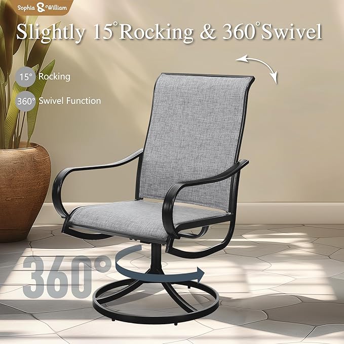 Sophia & William Patio Chairs Set of 6, Swivel Outdoor Chairs Textilene Patio Dining Chairs Heavy Duty with Metal Frame Support 300lbs for Lawn Yard Garden All Weather Grey