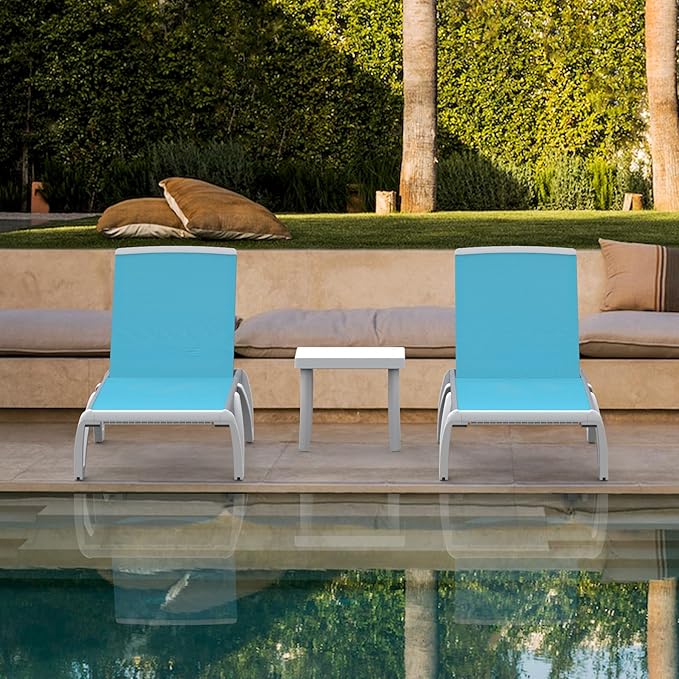Domi Set of 4 Pool Lounge Chairs Aluminum Adjustable Outdoor Chaise Lounge,All Weather Plastic Poolside Lounge Chairs for Deck Lawn Backyard, Aqua Textilene