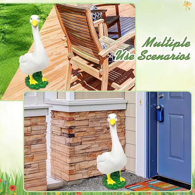 Large White Goose Statue Cygnus, Funny Thanksgiving Big Bird Decor Garden Sculpture with Black Magic Cloak Costume Clothes and Hat Home Porch Patio Pond Yard Art Duck Figurine Christmas Decorations