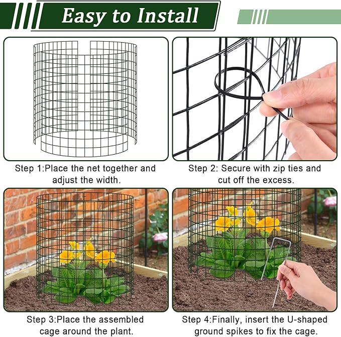 10 Pack Plant Protectors From Animals, 14" Dia X 14" H Wire Plant Protector Cage, 30pcs Metal Mesh Garden Cloches to Keep Rabbits, Squirrels and Chicken Out and Protection Vegetables Flowers Shrubs