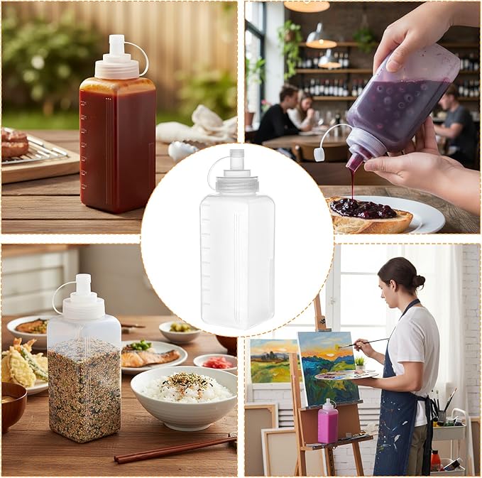27 Oz Condiment Squeeze Bottle Wide Mouth with Cap Lids Plastic Squirt Bottle for Sauces Dispensers, Leak Proof Oil, Salad Dressing Container(800ml)