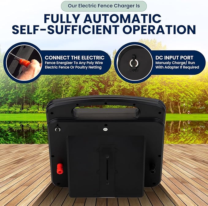 Solar Powered Electric Fence Charger 0.25 Joules Output (9-11KV) with Lithium Battery Energizer Containment & Protection of Livestock Horses Cattle Sheep Pets Easy Install