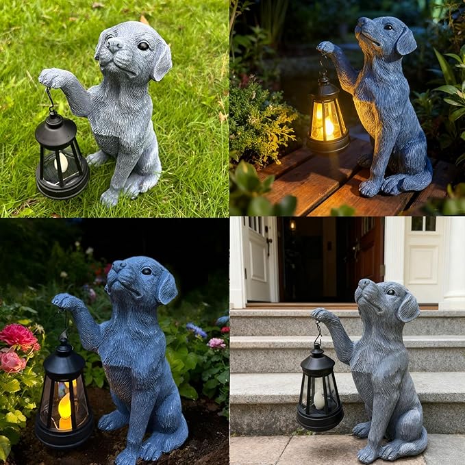 YODY Garden Statues Outdoor Garden Decor: Dog Statue with Solar Lantern for Yard Art Lawn Ornaments Porch Patio Balcony Home House - Birthday Gifts for Grandma Mom Women