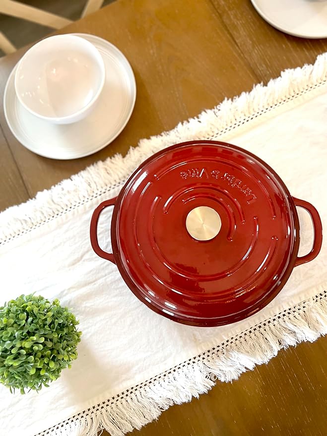 Larder & Vine 4-Piece Enameled Cast Iron Cookware Set: 8 Quart Dutch Oven with Lid, 3.6 Quart Braiser with Lid, Cast Iron Cookware with Oversized Handles, Oven Safe up to 500°F (Cabernet)