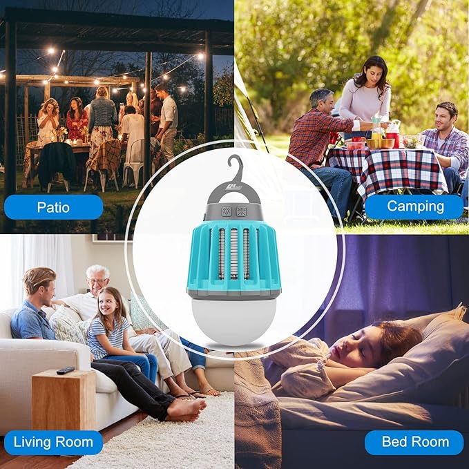 Wisely Bug Zapper Outdoor Cordless, Electric Mosquito Zapper with LED Blue Light, 2 in 1 Portable & Rechargeable Bug Zapper Indoor, Wireless Hanging Fly Zapper for Camping Patio, Home, Oceanblue