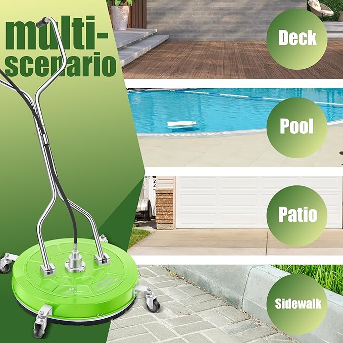 30" Pressure Washer Surface Cleaner with 4 Wheels - Coated Green Dual Handle Stainless Steel Surface Cleaner for Pressure Washer Attachment for Concrete, Patio, Sidewalk, Deck and Driveways - PWS30G