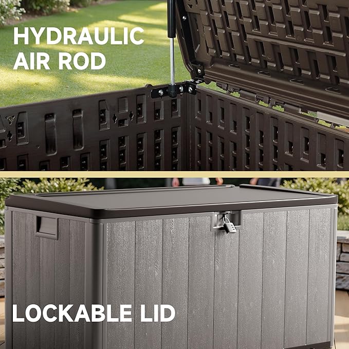120-Gallon Heavy-Duty Deck Box, Constructed with Double-Wall Waterproof Resin and featuring a Lockable Lid with UV Protection for Ultimate Outdoor Storage (Brown)