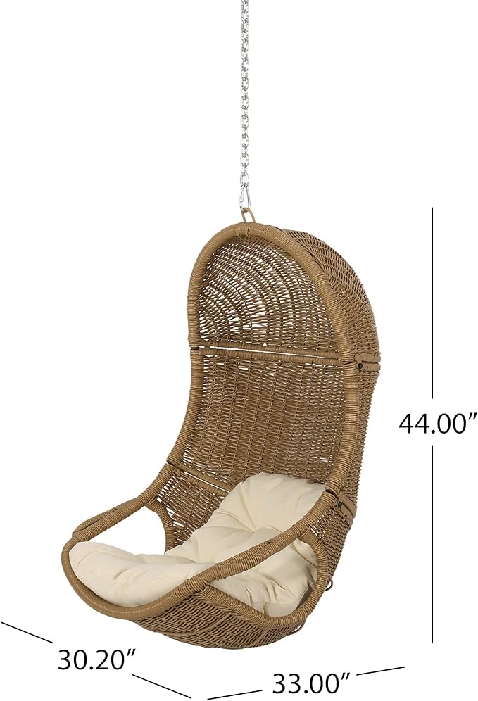 Christopher Knight Home Orville Outdoor Hanging Chair, Beige + Light Brown