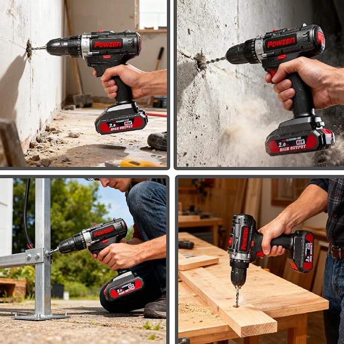 20V Brushless Cordless Power Drill with 2x 2.0Ah Battery and Charger (531 in.lbs)- 3/8 inch Chuck Brushless Impact Driver, LED Work light Hammer Drills