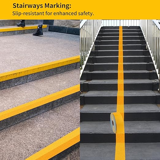Reflective Pavement Marking Tape Slip-Resistant and Durable, Heavy-Duty Rubber Base for Outdoor Applications, Perfect for Driveways, Walkways, and Parking Areas (Yellow, 4 Inch X 18 Feet)