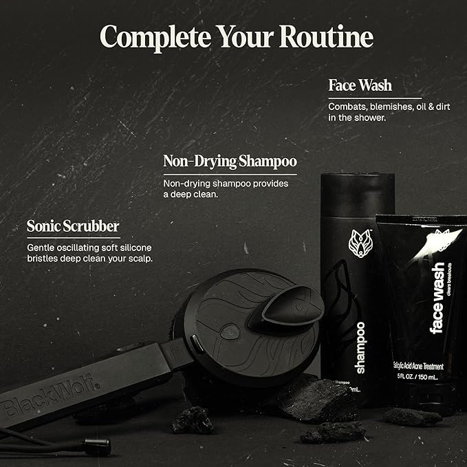 Black Wolf Salicylic Acid Body Wash for Men - 14 Fl Oz Men's Body Acne Wash - Charcoal Helps Reduce Acne Breakouts & Cleanse Your Skin - Full Coverage & Deep Clean Treatment - Men's Bodywash
