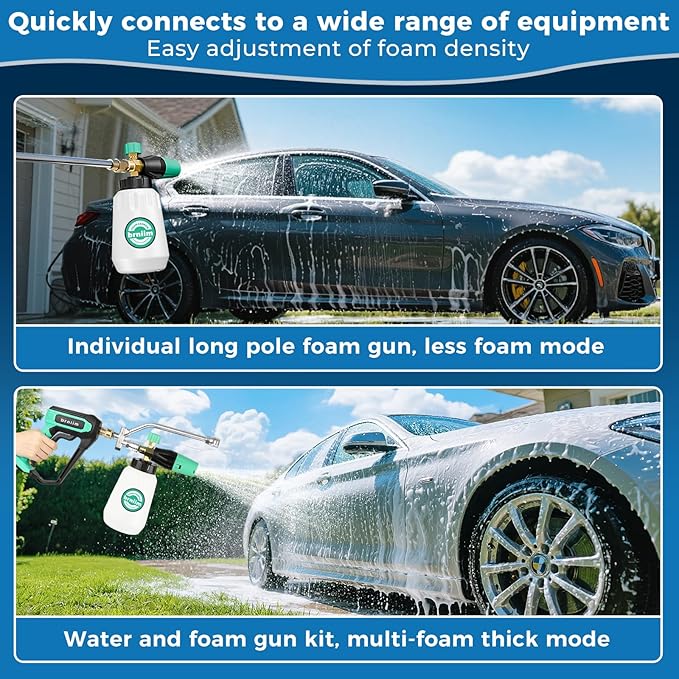 Foam Cannon for Pressure Washer with 1/4" Quick Connector,Heavy Duty Car Foam -1L Blaster Wide Neck Adjustable Snow Foam Lance,with 5 Pressure Washer Nozzle Tips