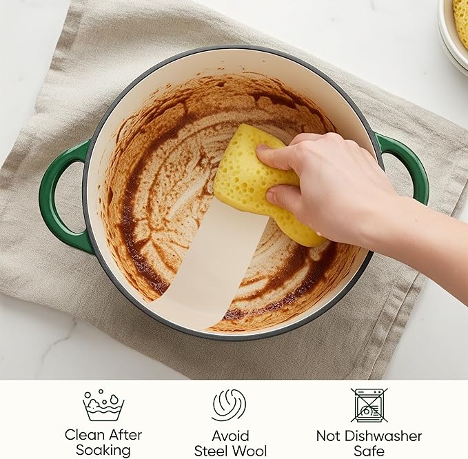 6.5 Quart Dutch Oven Pot with Lid, Non Stick Enameled Cast Iron Dutch Oven for Bread Baking, Heavy-Duty, Oven Safe Ceramic Cookware Up to 500°F for Baking, Braising, Stews, Roasting, Green