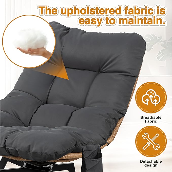Shintenchi Outdoor Wicker Swivel Chair,Nature Rattan Patio Rotating Chair with Cushion,360° Rotation Patio Lounge Chairs for Living Room Bedroom Backyard Balcony(Grey Cushion)