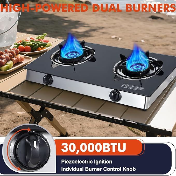 Llamaviva 3 Burner 35" Flat Top Grill with Foldable Shelves 45000 BTU Outdoor Griddle for Propane High-Pressure Systems Portable BBQ Grill (2-Burner Cooktop)