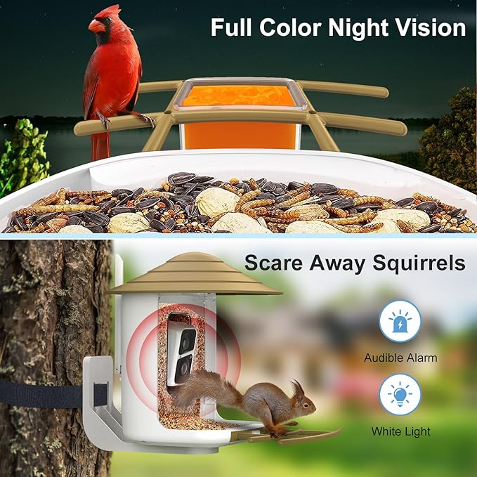 birdsnap® TUC Smart Bird Feeder with Camera 2K HD, Solar Panel 32GB Card 4-in-1 Perch, 160°View Auto Detect & Notify AI Identify Video Bird Camera Wireless Outdoors Ideal Gift for Birds Lover