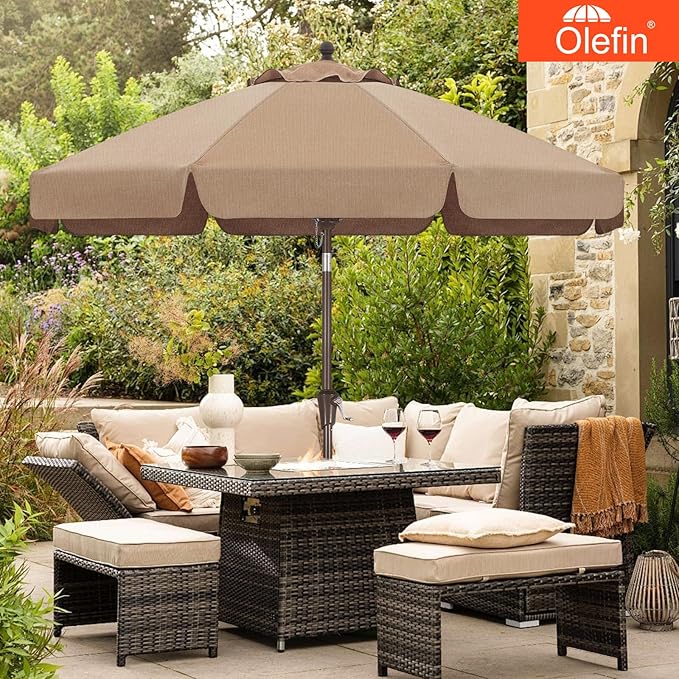 MASTERCANOPY 9ft Olefin Valance Patio Umbrella with Tilt Crank, 5-Year-Non-Fading Canopy & 8 Fiberglass Ribs for Deck, Patio, and Garden, Light Navy Blue