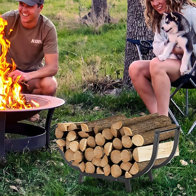 30“ Firewood Rack Outdoor and Indoor, Compact Firewood log Storage & Holder, Stable Log Holder with Reinforced Steel Frame, Waterproof Rustproof Wood Pile Storage Rack for Fireplaces/Camping.