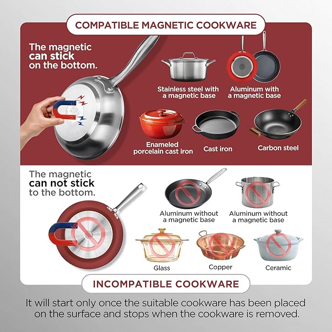 ChangBERT Portable Induction Cooktop, NSF Certified Pro Induction Hot Plate, Powerful 1800W with Large 8" Heating Coil, Premium Stainless Steel, 18 Temp Settings Commercial Grade Countertop Burner