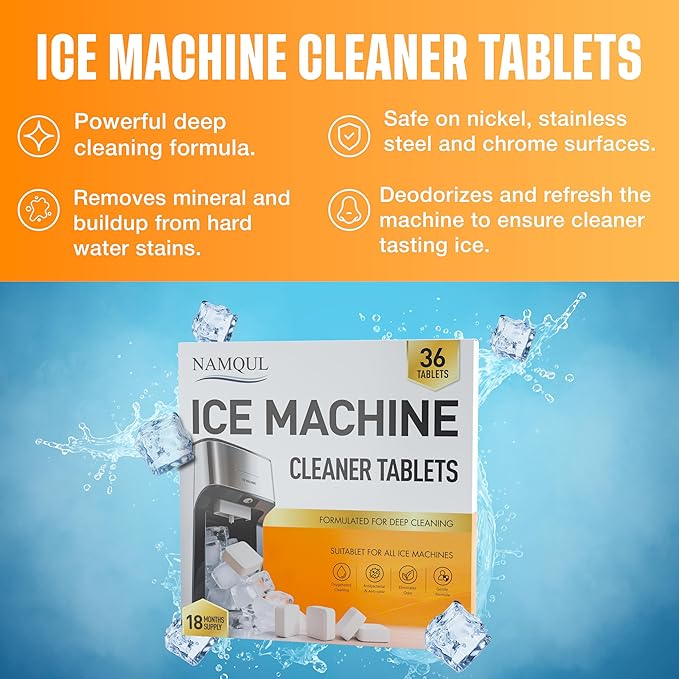 Ice Maker Cleaner & Descaler Tablets - 36 Pack Nickel-Safe Scale Remover Compatible with Frigidaire, Opal, GE Profile & Kitchenaid Countertop and Nugget Machines - Removes Mineral Build-Up & Odours