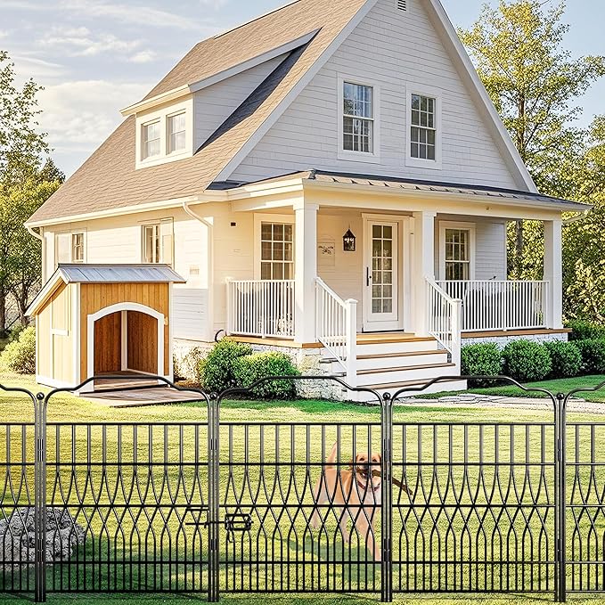 Bepatio 10 Panels Tall Garden Fence with Latch, 40in (H) x 23.1ft (L) Dog Fence Outdoor for Yard, Arc Metal Fencing Panels, Animal Barrier Fencing for Outdoor, Patio, Flower Bed