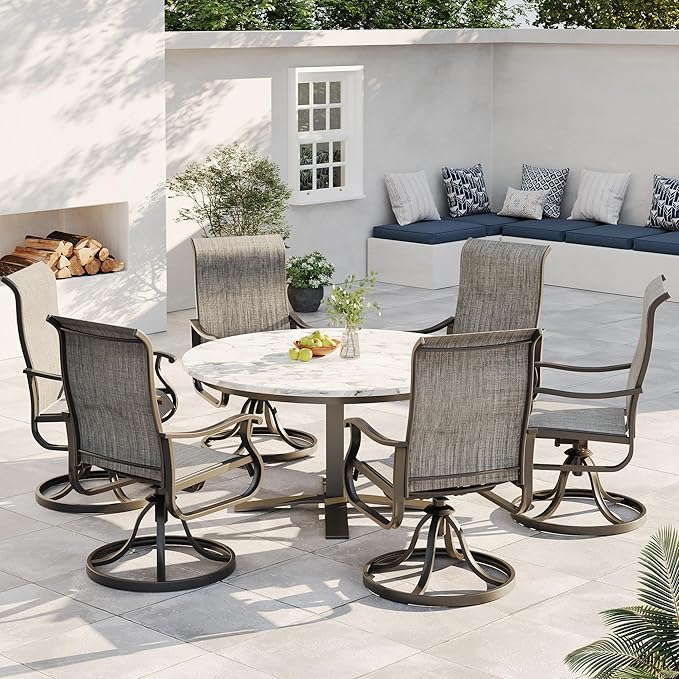 Patio Swivel Chairs Set of 4, Outdoor Dining Chairs with High Back, All-Weather Swivel Rocker Chair for Lawn, Porch or Garden (Dark Grey)