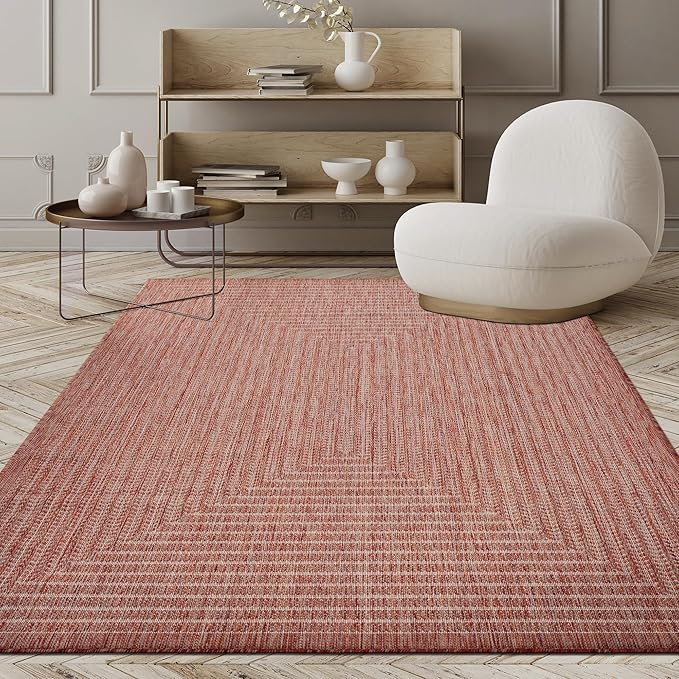 Adiva Rugs Outdoor Indoor Area Rug, Weather Resistant, Easy to Clean, Stain Resistant Floor Mat for Dining Room, Backyard, Deck, Patio (Copper Weiss, 10' x 14')