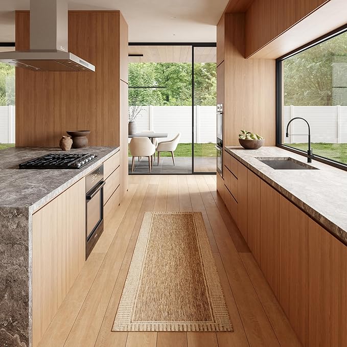 nuLOOM 9'6" x 12' Outdoor Area Rug, Casual Design With Striped Border, Stain Resistant, Highly Durable, For Patio, Balcony, Bedroom, Living Room, Dining Room, Bathroom, Light Brown