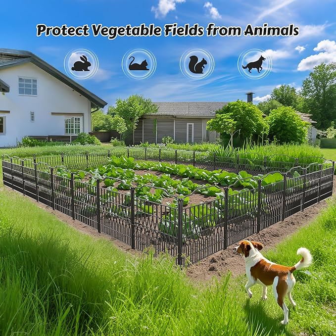 Bepatio 10 Panels Garden Fence Border with Latch, 24in (H) x 20ft (L) Dog Fence Outdoor for Yard, Arc Metal Fencing Panels, Animal Barrier Fencing for Outdoor, Patio, Flower Bed