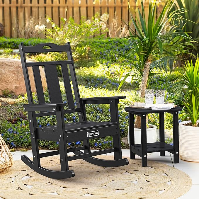 nalone Outdoor Rocking Chair, HDPE All Weather Resistant Rocking Chair for Porch, Oversized Patio Rocker Chair for Adult, Outdoor Rockers for Garden Lawn