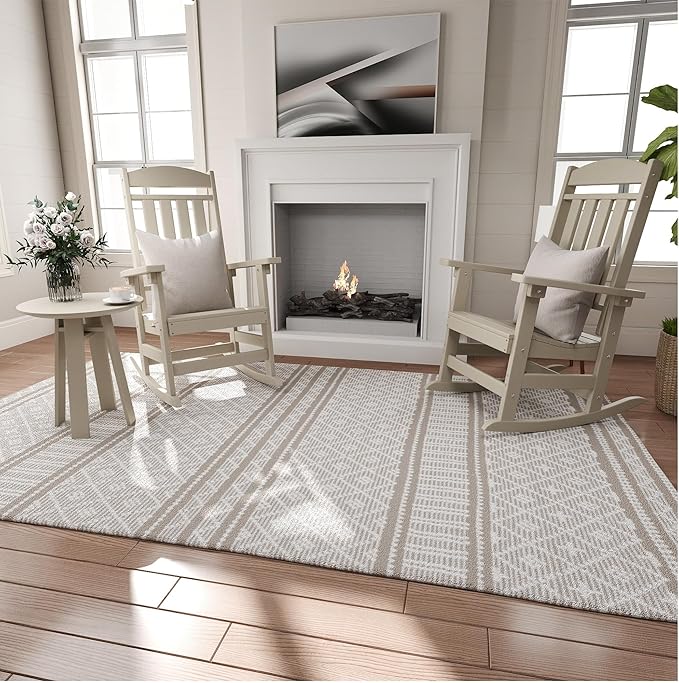 Outdoor Rocking Chairs Set of 6, Oversized High Back Patio Rocking Chairs, All Weather Porch Rocking Chairs for Outside. Sand